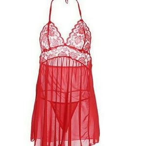 Babydoll and G-String - One Size - Lipstick Red